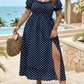💗2026 New arrival 49% OFF💗Women's Plus Size Smocked Square Neck Puff Sleeve Side Slit Flowy Dress