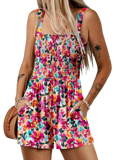 🏝️LAST DAY SALE 60% OFF:ONLY ￡12.99‼️⚡50K+ SOLD💕💃Women's Summer Square Neck Sleeveless Loose Casual Short Smocked Romper