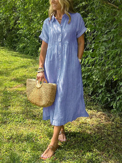 🔥LAST DAY SALE - 49% OFF🎁 ✨Striped Lapel Button Down Shirt Dress | With Functional Pockets