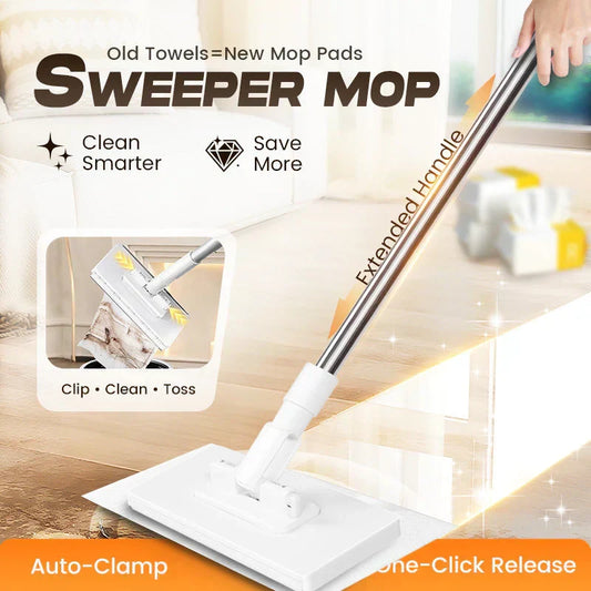 🔥Last Day Sales 70% OFF🧹Extendable Telescopic Disposable Flat Clip Mop with 4 Reusable Cloths💦, 360° Swivel Lightweight Floor Mop
