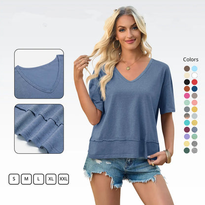 🏖️Summer Cool Deal: ONLY ￡11.99!💃Women's Half Sleeve V-Neck Top with Patchwork Hem