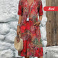 💥🌈2026 Hot Sale 50% OFF🤩Safari Chic Leopard Linen-Cotton Midi Dress –🌿V-Neck & Relaxed Elegance