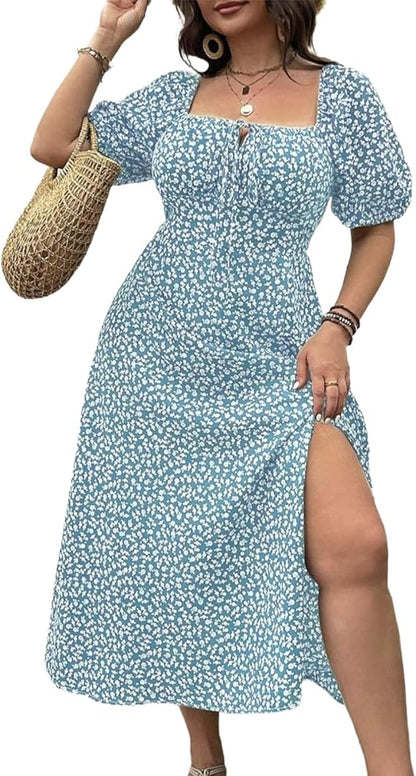 💗2026 New arrival 49% OFF💗Plus Size Split Floral Print Boho Maxi Dress