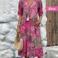 💥🌈2026 Hot Sale 50% OFF🤩Safari Chic Leopard Linen-Cotton Midi Dress –🌿V-Neck & Relaxed Elegance