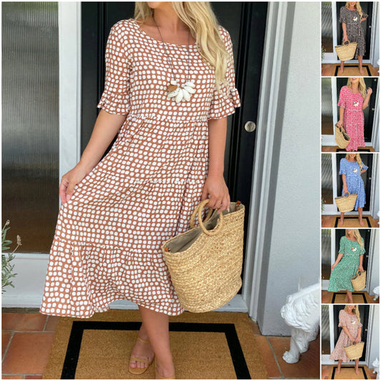 🎁2026 Big Sale 70% Off🎁💥Round Neck Polka Dot Print Midi Dress