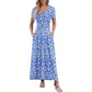 👗Summer Hot Sale 50% OFF🌈 Women's V neck Ankle Length Floral Print Beach Long Flowy Maxi Dress with Pockets🎀