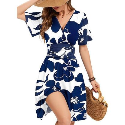 💥👗2026 Summer Hot Sale 49% OFF🌺🌊Women's Ruffle Sleeve Sexy Sundress Floral V Neck Short Wrap Dress with Pockets✨Holiday Beach Pocket Mini Dress