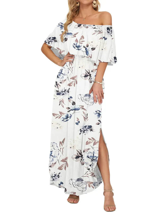 ⏰Buy 2 Get 15% Off💃Women's Off-Shoulder Ruffled Side-Slit Maxi Dress with Pockets ✨