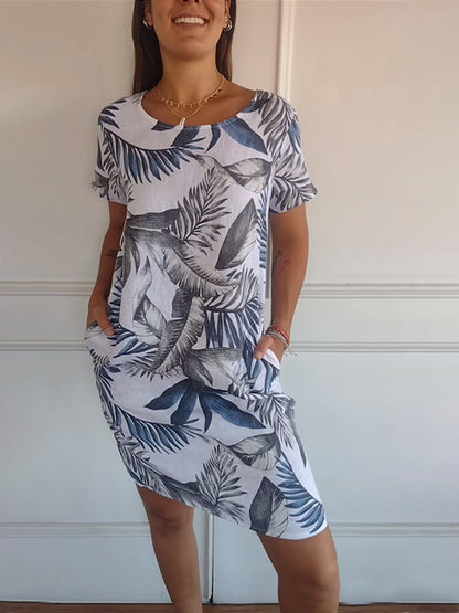 🍃LAST DAY SPECIAL PRICE ￡13.99⚡50K+ SOLD💕👗Casual Printed Dress with Pockets✨Soft Loose Midi Sundress With Side Pockets Beach Holiday Commute Outfit UK🇬🇧 | Free Smile Face Necklace Gift🎁