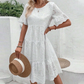 🔥Summer Hot Sale🥳Last Day Sale 50％ OFF💖Women's Solid Round Neck Floral Cut-Out Dress