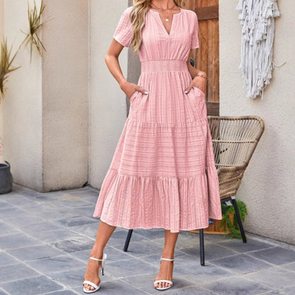 💜 LAST DAY PROMOTION - 50%OFF 💜💐 Women's Summer Casual Lightweight Short-Sleeve V-Neck Elastic Waist Dress