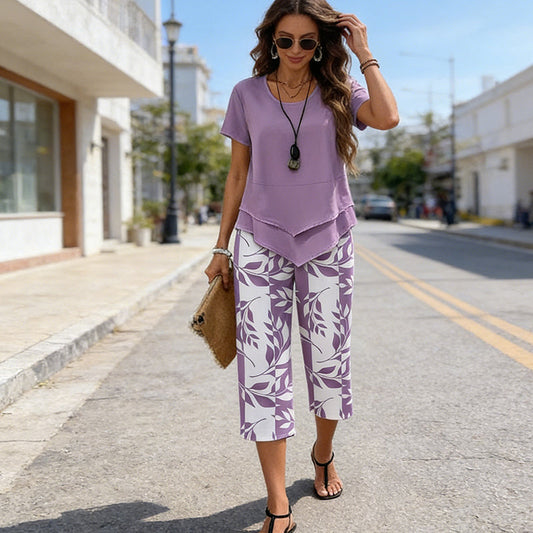 ⏰Hot Sale 40% OFF🎉Casual Round Neck Layered Tunic Top and Wide Leg Pants Set