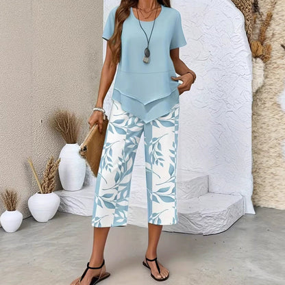 ⏰Hot Sale 40% OFF🎉Casual Round Neck Layered Tunic Top and Wide Leg Pants Set