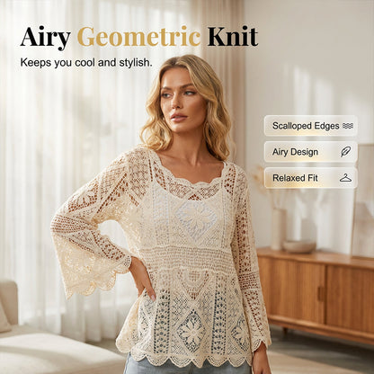 🔥 Hot sale 50% OFF🔥Women's Vintage-Inspired Lace Cover-Up Blouse–Delicate Lace, Flowy Fit & Perfect for Layering or a Romantic Look ✨
