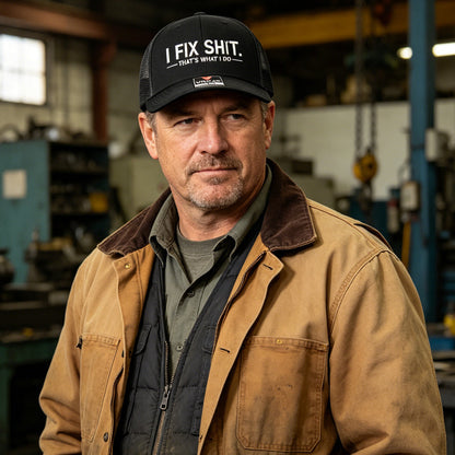 🧢2026 New Arrival＆ Hot Sale🔥Mesh Back Trucker Cap with "I Fix Shit" Embroidery – Breathable Outdoor Sun Hat🧢☀️