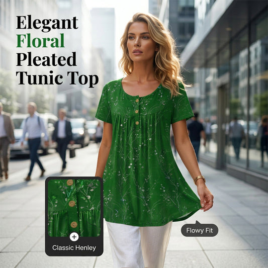 📢⏰Limited Time Offer-50% Off🦋Women's Floral Print Pleated Tunic Top-Elegance that moves with you.🌸