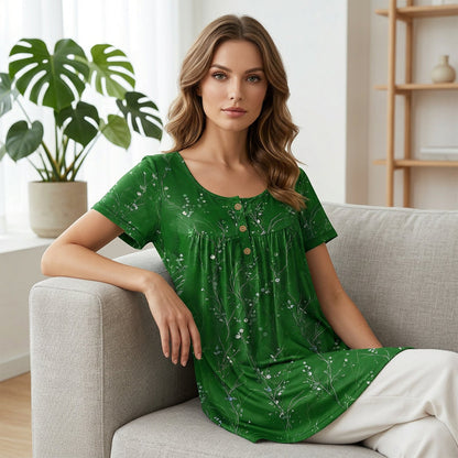 📢⏰Limited Time Offer-50% Off🦋Women's Floral Print Pleated Tunic Top-Elegance that moves with you.🌸