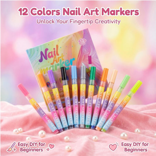 🖌️ Last Day Special Price £7.99 ! 🔥Buy more Save more🎁12-Color Nail Art Marker Pen Set