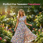 🏖️Summer Sale-50% Off🌷Women's Boho Print V Neck Ruffle Maxi Dress