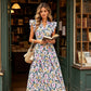 🏖️Summer Sale-50% Off🌷Women's Boho Print V Neck Ruffle Maxi Dress
