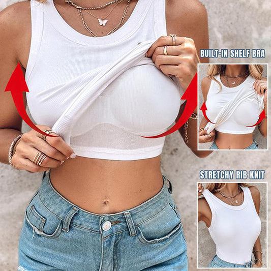 🥳2026 Sexy Tank Tops!🥳50K+ SOLD!💥50％ OFF💥Women's Ribbed Tank Top with Shelf Bra|✅ Built-In Shelf Bra|🩱Stretch Breathable|🌿Versatile Layering|🧥 Flattering Slim Fit ✨