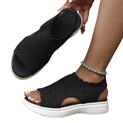 ⏳Time-Limited Special Price: ￡12.99!!🎁Women’s Knit Platform Sandals – Lightweight, Breathable & Arch-Supported 🏝️☁️ Cushioned Memory Foam Footbed • Non-Slip Sole • All-Day Comfort for Summer Walks, Holidays & City Days 🎁🇬🇧