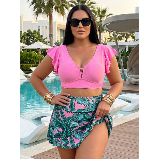 🏖️Summer Hot Sale 50% OFF🌊Women's Tropical Print Two-Piece Skirted Swimsuit👙🌴❤️
