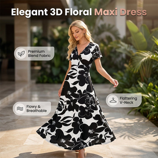👗Summer Hot Sale 50% OFF🌈 Women's V neck Ankle Length Floral Print Beach Long Flowy Maxi Dress with Pockets🎀