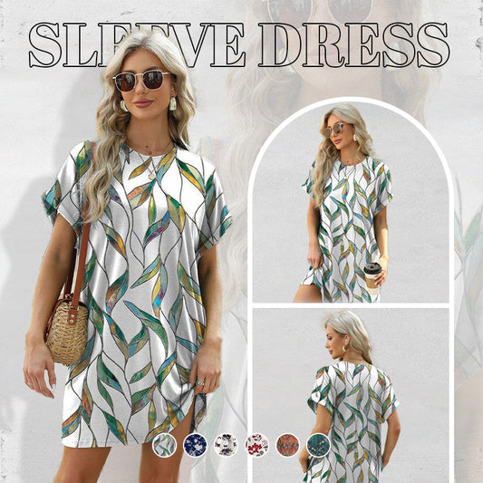 💃 Last Day Sale 50% Off 💐Loose Fit Short Sleeve Dress with Versatile Print Designs – Trendy Prints & Functional Side Pockets 🌸