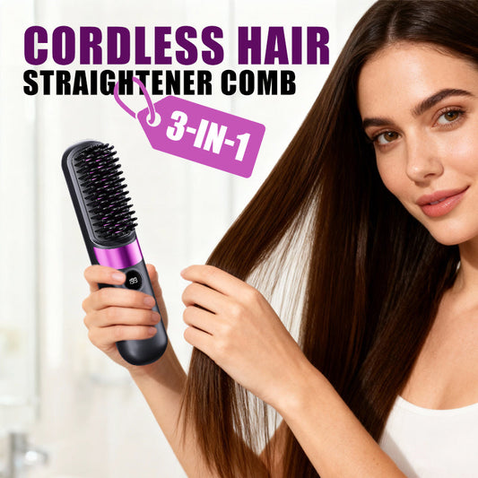 ⏳⏰Last 4 hours Sale 60% Off💇‍♀️3-in-1 Cordless Hair Straightener Comb – USB rechargeable, adjustable temperature, anti-scald teeth, portable travel design. Women daily hair styling essential!