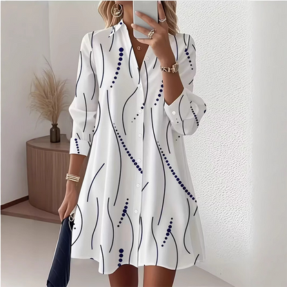 👔Summer Hot Sale - Up to 70% OFF⚡50K+ SOLD!🎁Women's Long Sleeve Printed Shirt Dress Casual Button Down Elegant Midi Dress