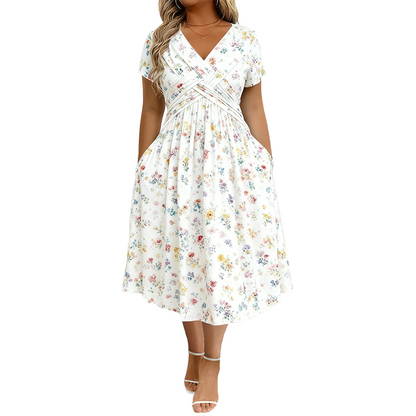 🏖️Summer Hot Sale 65% Off!💃✨Women's V-Neck Floral Print Dress with Twist Waist