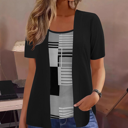 🏆Limited Time Special Price ￡12.99!!✨Women's Color-Block Fake Two Piece Top