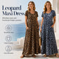 🏖️Summer Hot Sale 65% Off!💃Women's Leopard Print Maxi Dress with Pockets Casual Short Sleeve Long Dress