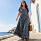 🏖️Summer Hot Sale 65% Off!💃Women's Leopard Print Maxi Dress with Pockets Casual Short Sleeve Long Dress