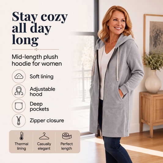 📢📢This Week's Special Price:￡12.99!!🔥✨Women's Casual Zip up Fleece Hoodies Tunic Sweatshirt