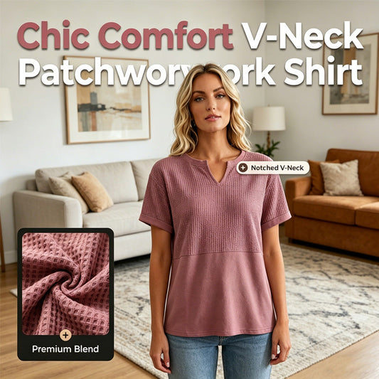 📢📢2026 HOT SALE 65% OFF !!🔥Women's Casual V-neck Patchwork Short-Sleeved Shirt