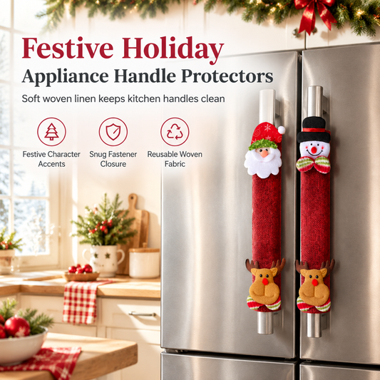 🎅Christmas Burlap Refrigerator Door Handle Covers Holiday Kitchen Appliance Protectors for Microwave and Fridge